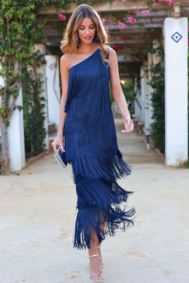 Robe Asymétrique à Franges avec Épaule Dénudée pour Femmes - Marie Montel