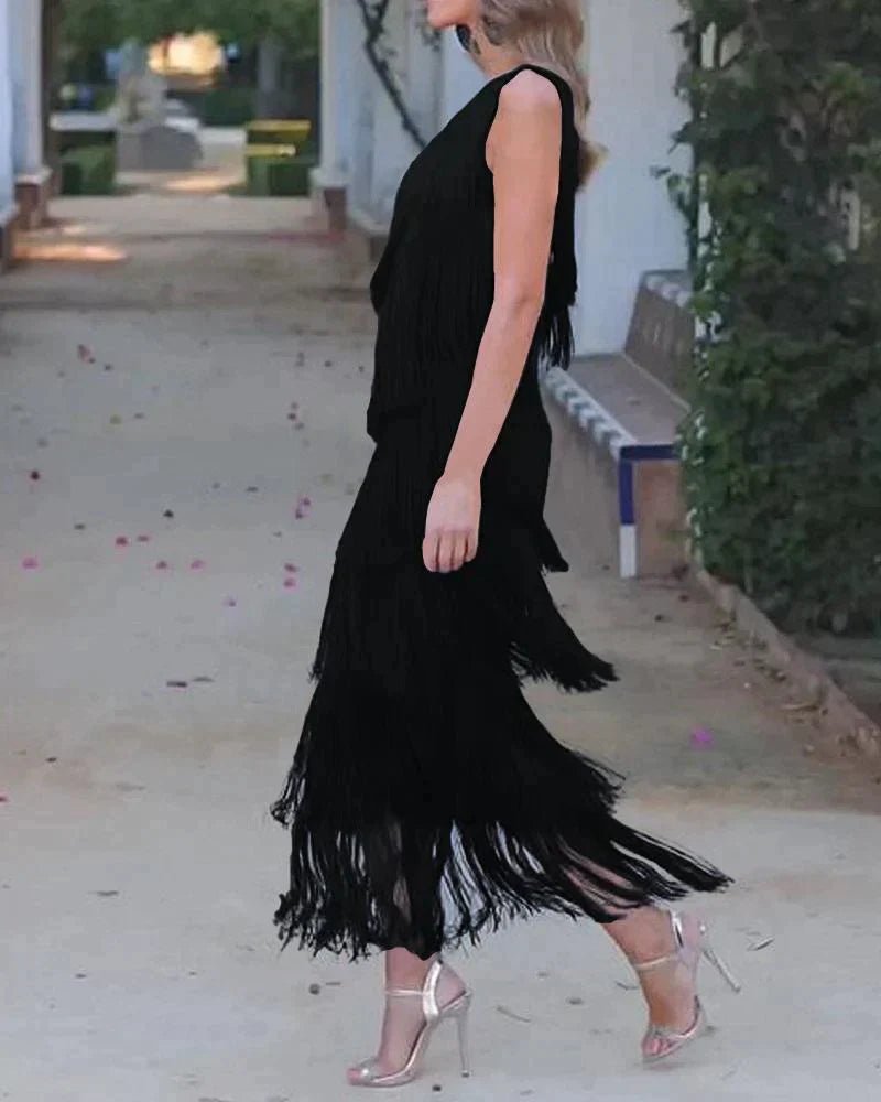 Robe Asymétrique à Franges avec Épaule Dénudée pour Femmes - Marie Montel