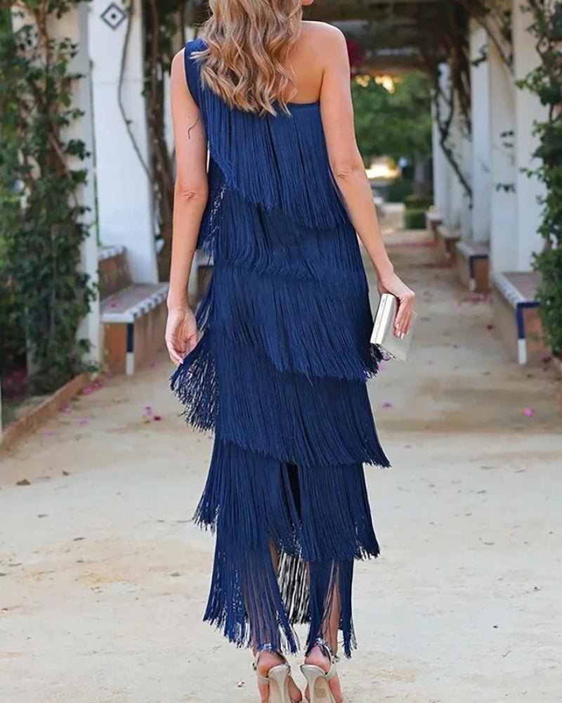 Robe Asymétrique à Franges avec Épaule Dénudée pour Femmes - Marie Montel