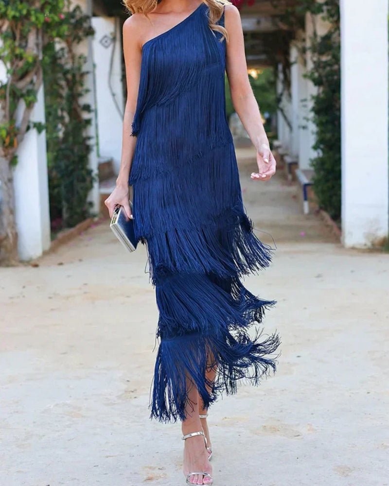 Robe Asymétrique à Franges avec Épaule Dénudée pour Femmes - Marie Montel