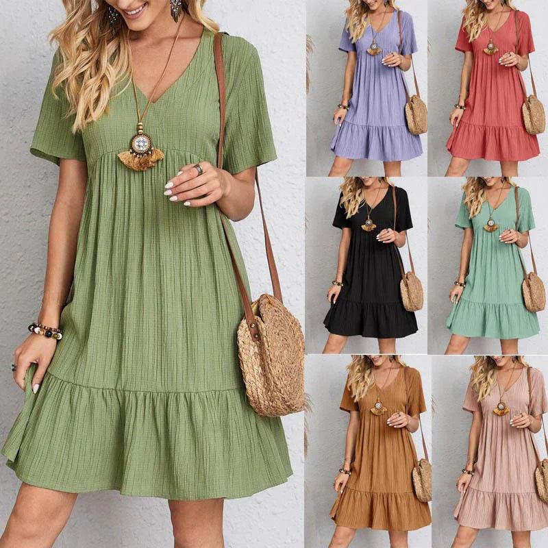 Robe Bohème à Col en V et Manches Courtes pour Femmes - Marie Montel