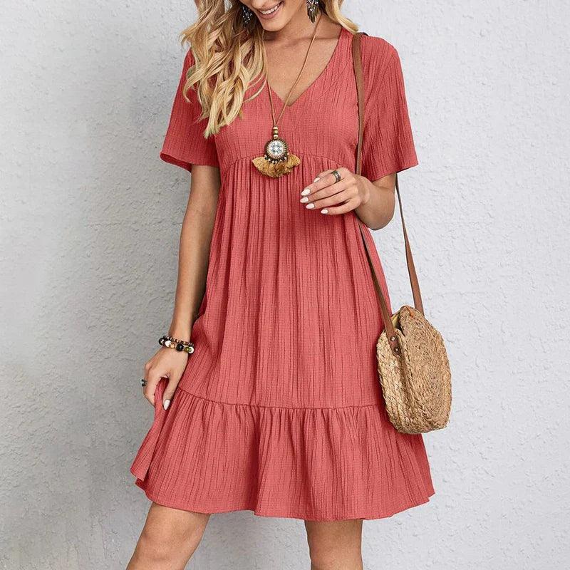 Robe Bohème à Col en V et Manches Courtes pour Femmes - Marie Montel