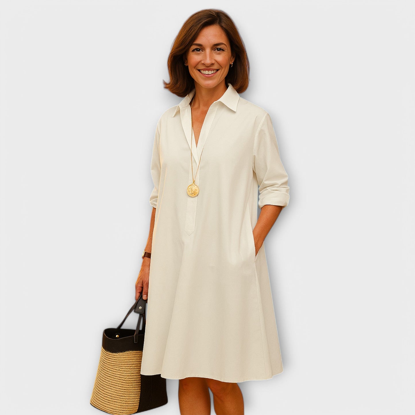 Robe Chemise Élégante à Manches Trois Quarts pour Femmes - Marie Montel