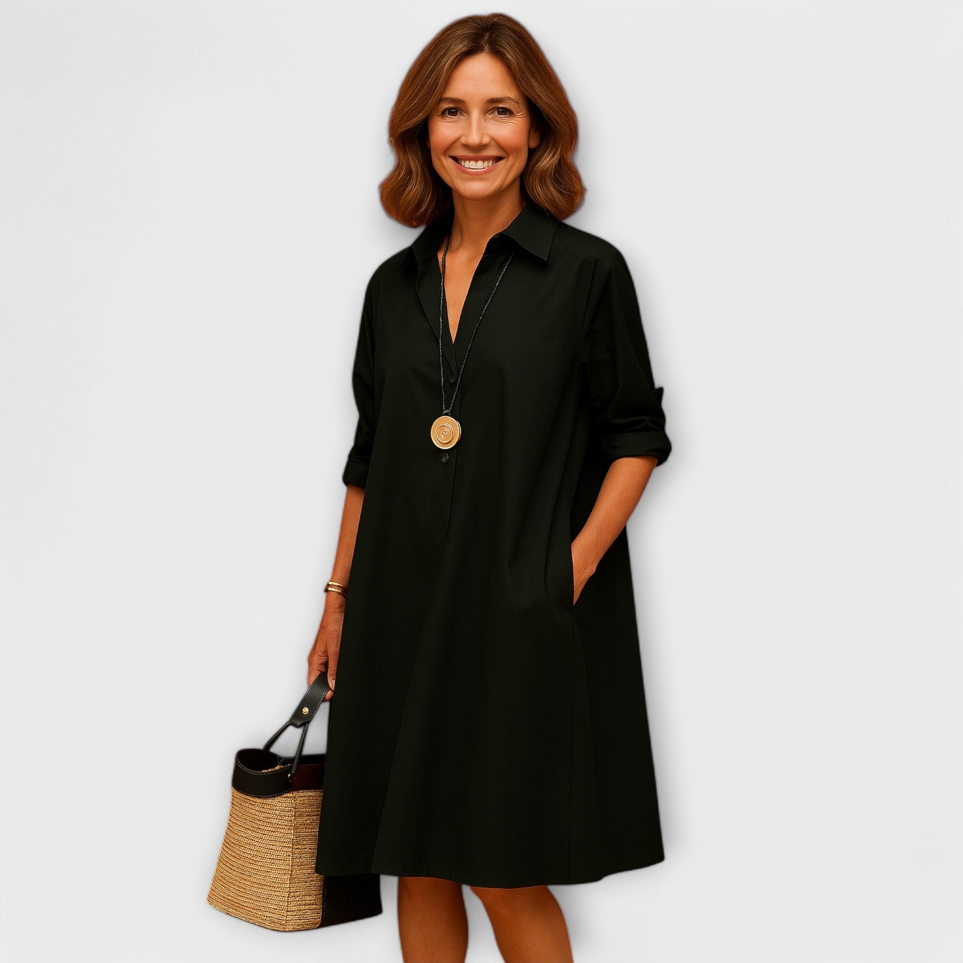 Robe Chemise Élégante à Manches Trois Quarts pour Femmes - Marie Montel