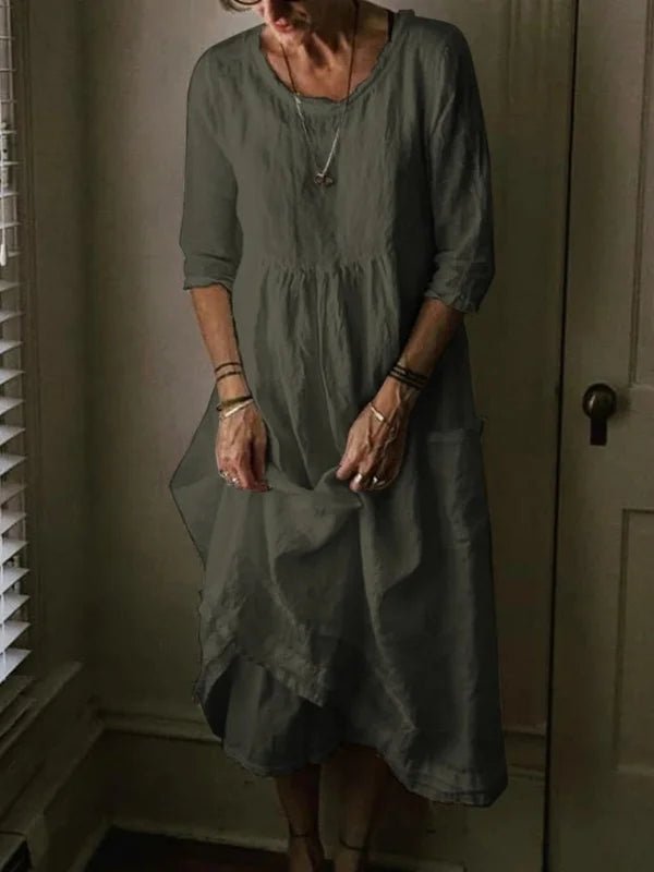 Robe Élégante à Col Ras du Cou et Manches 3/4 pour Femmes - Marie Montel