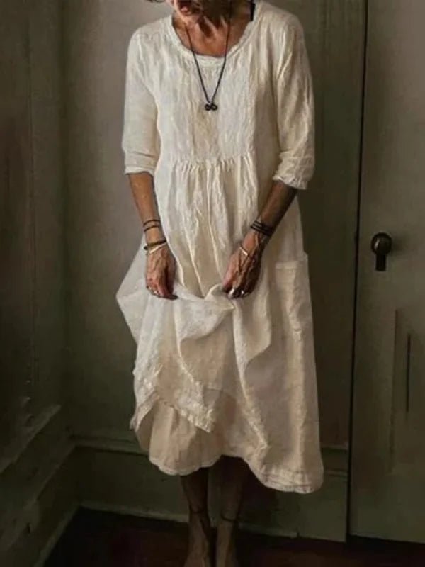 Robe Élégante à Col Ras du Cou et Manches 3/4 pour Femmes - Marie Montel