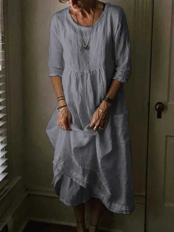 Robe Élégante à Col Ras du Cou et Manches 3/4 pour Femmes - Marie Montel
