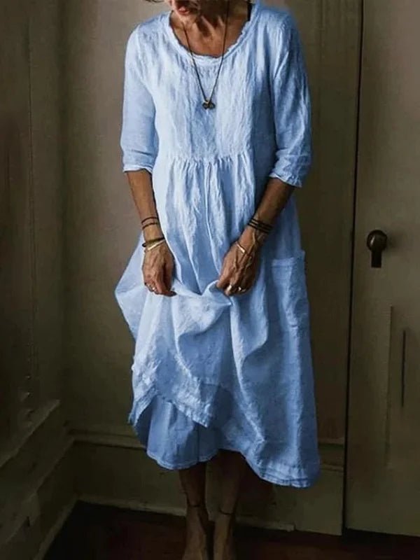 Robe Élégante à Col Ras du Cou et Manches 3/4 pour Femmes - Marie Montel