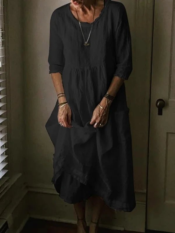 Robe Élégante à Col Ras du Cou et Manches 3/4 pour Femmes - Marie Montel