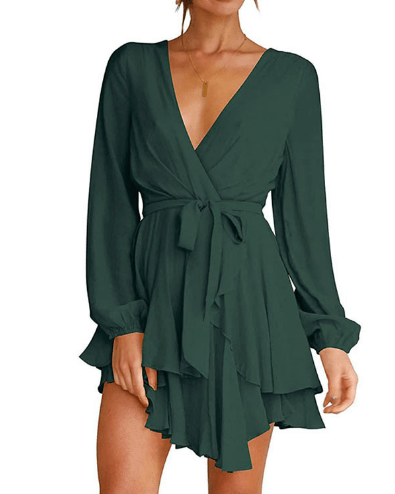 Robe Élégante à Décolleté en V et Manches Lanternes pour Femmes - Marie Montel