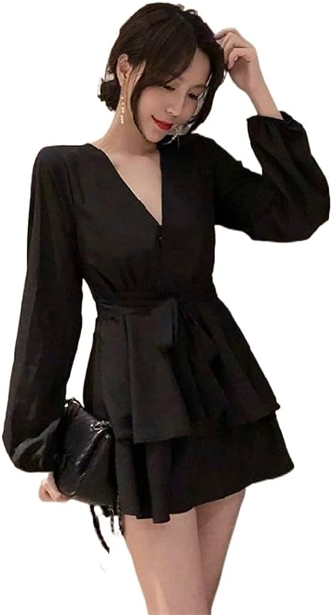 Robe Élégante à Décolleté en V et Manches Lanternes pour Femmes - Marie Montel