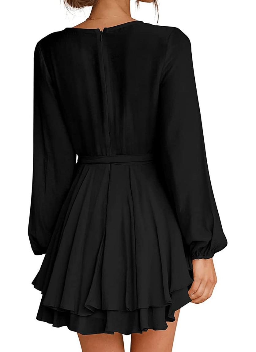 Robe Élégante à Décolleté en V et Manches Lanternes pour Femmes - Marie Montel