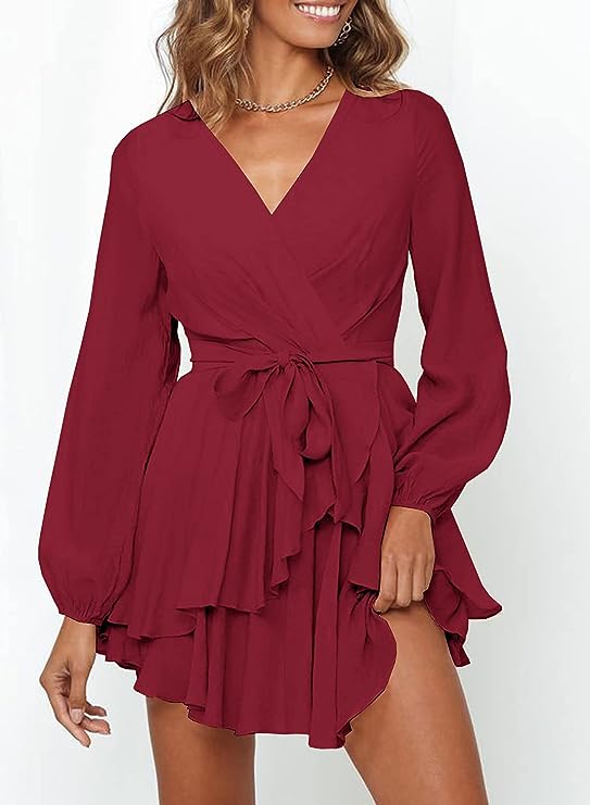 Robe Élégante à Décolleté en V et Manches Lanternes pour Femmes - Marie Montel