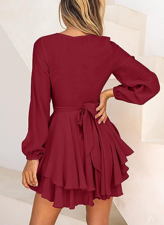 Robe Élégante à Décolleté en V et Manches Lanternes pour Femmes - Marie Montel