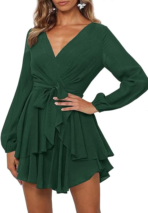 Robe Élégante à Décolleté en V et Manches Lanternes pour Femmes - Marie Montel