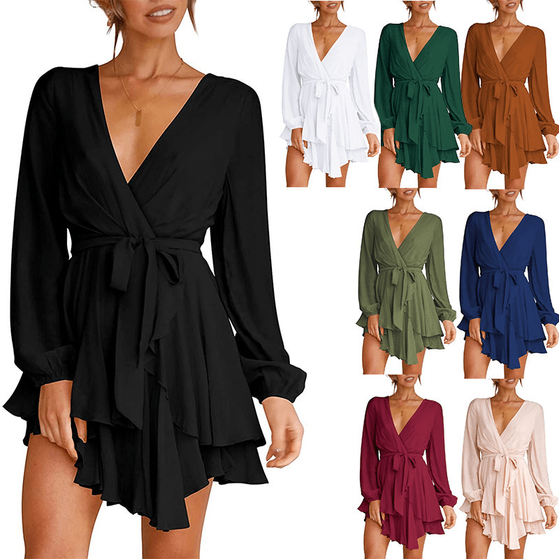 Robe Élégante à Décolleté en V et Manches Lanternes pour Femmes - Marie Montel