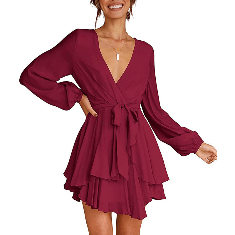 Robe Élégante à Décolleté en V et Manches Lanternes pour Femmes - Marie Montel