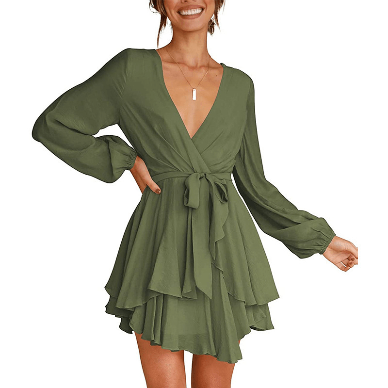 Robe Élégante à Décolleté en V et Manches Lanternes pour Femmes - Marie Montel
