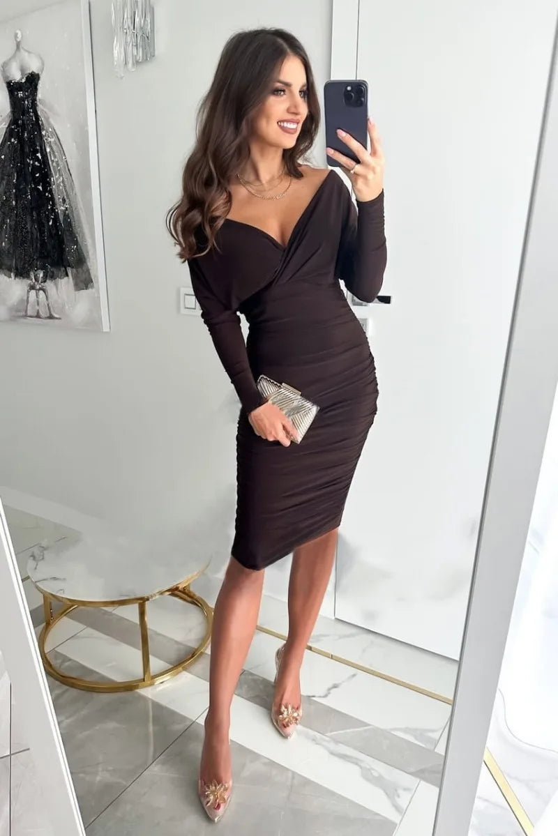 Robe Élégante à Décolleté en V et Manches Longues pour Femmes - Marie Montel