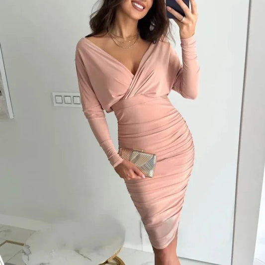 Robe Élégante à Décolleté en V et Manches Longues pour Femmes - Marie Montel