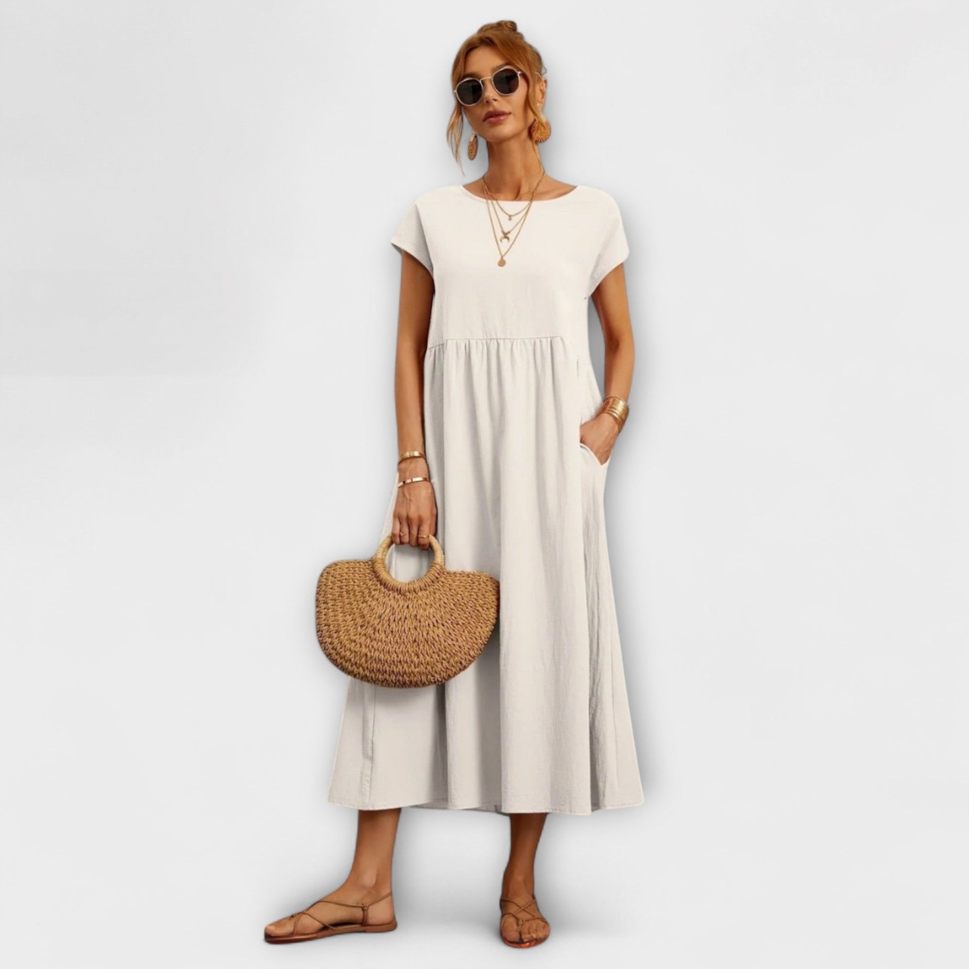 Robe Élégante à Encolure Ronde sans Manches pour Femmes - Marie Montel