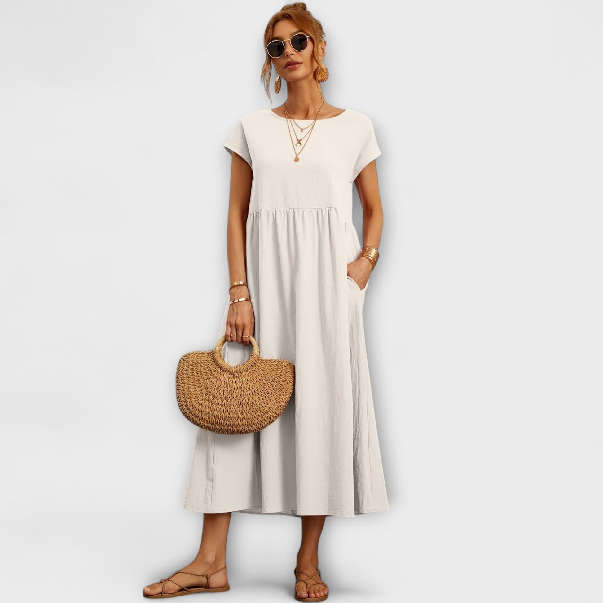 Robe Élégante à Encolure Ronde sans Manches pour Femmes - Marie Montel