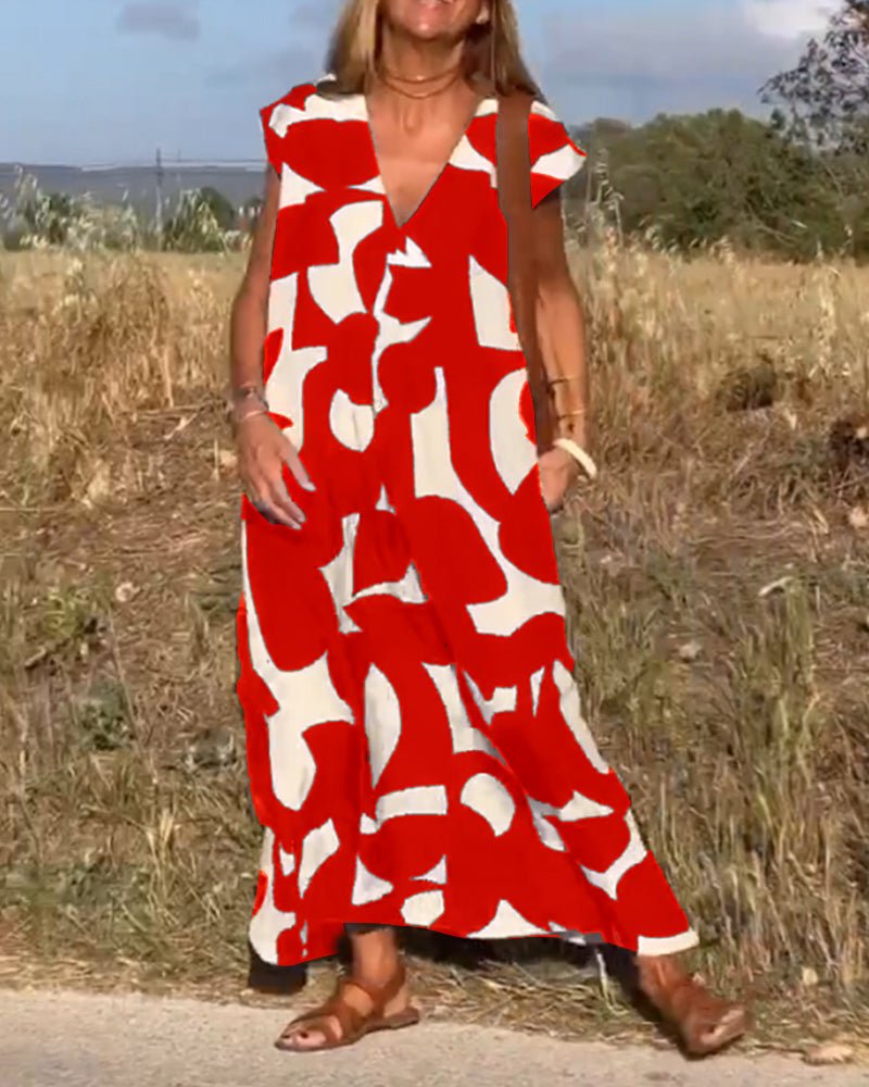Robe Élégante à Imprimé et Col en V pour Femmes - Marie Montel