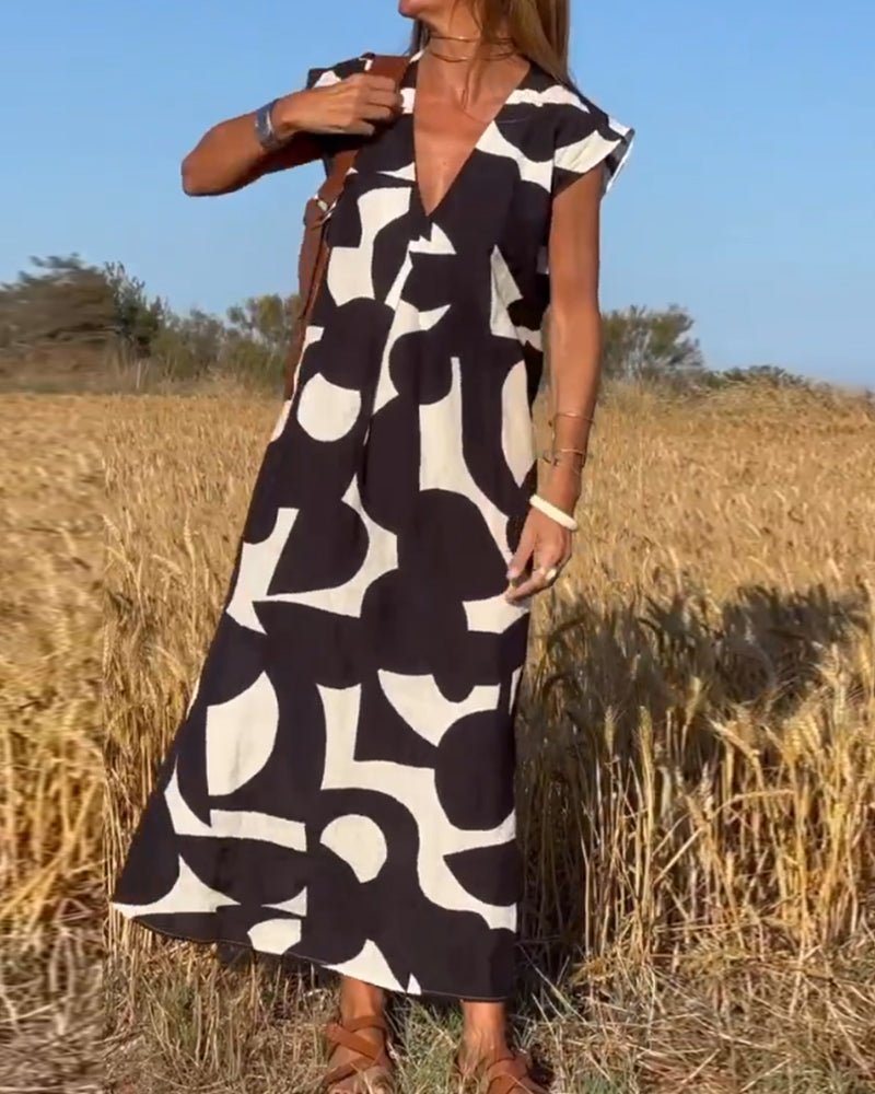 Robe Élégante à Imprimé et Col en V pour Femmes - Marie Montel