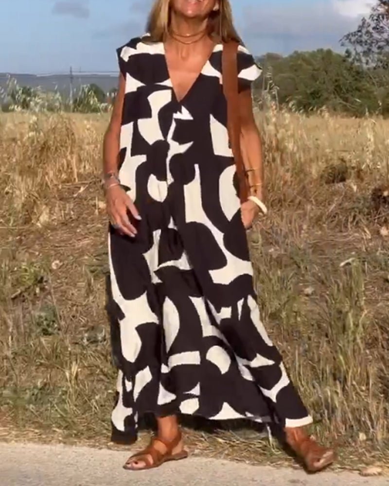 Robe Élégante à Imprimé et Col en V pour Femmes - Marie Montel
