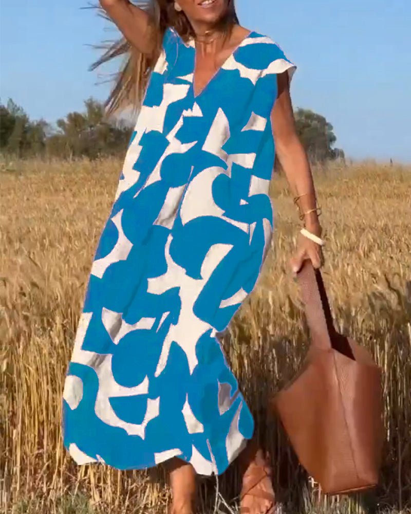 Robe Élégante à Imprimé et Col en V pour Femmes - Marie Montel