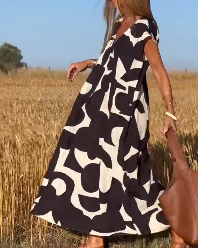 Robe Élégante à Imprimé et Col en V pour Femmes - Marie Montel