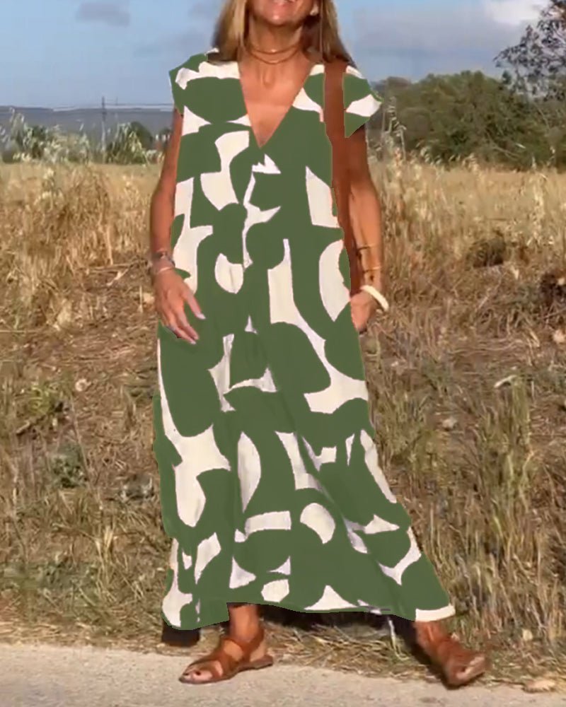 Robe Élégante à Imprimé et Col en V pour Femmes - Marie Montel