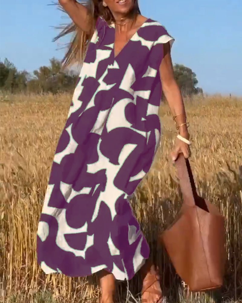 Robe Élégante à Imprimé et Col en V pour Femmes - Marie Montel