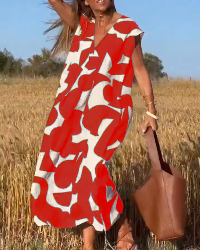 Robe Élégante à Imprimé et Col en V pour Femmes - Marie Montel