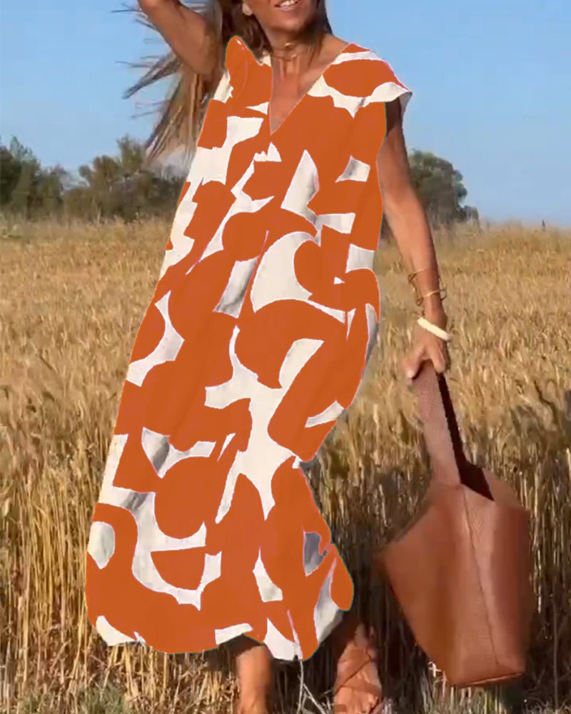 Robe Élégante à Imprimé et Col en V pour Femmes - Marie Montel