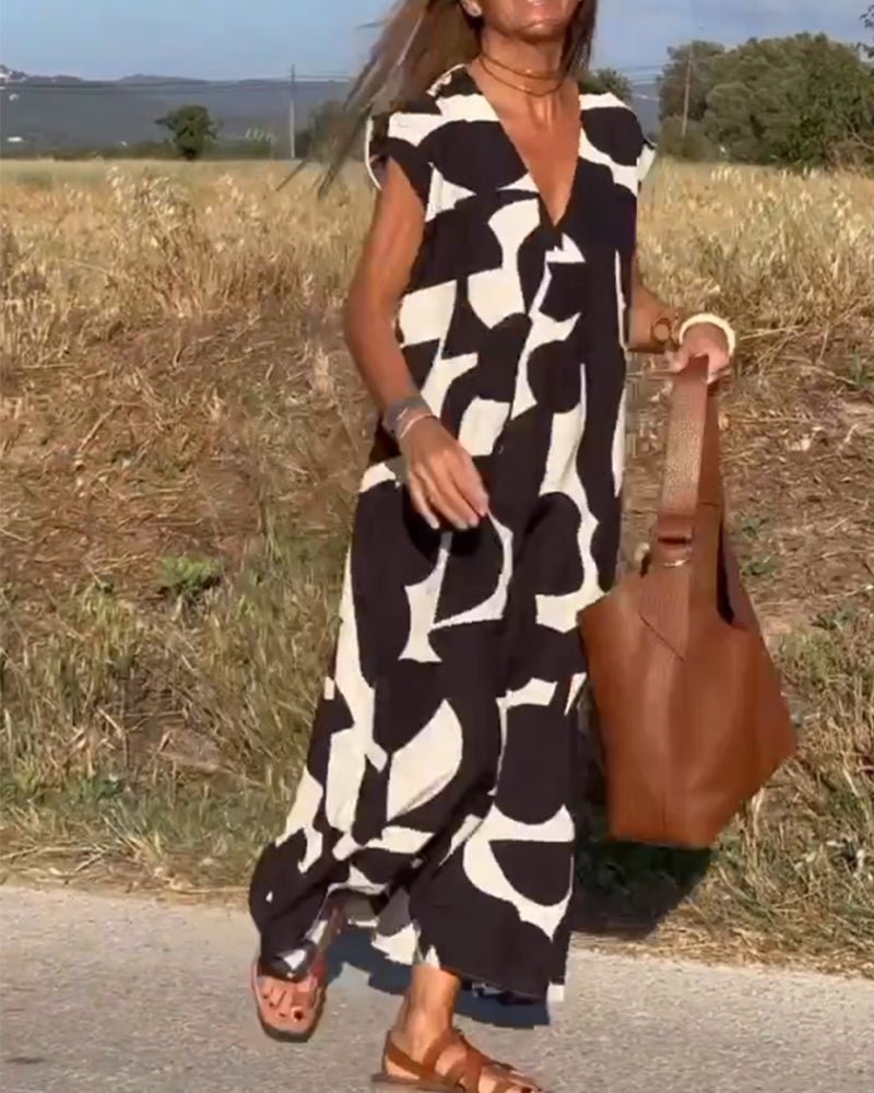 Robe Élégante à Imprimé et Col en V pour Femmes - Marie Montel