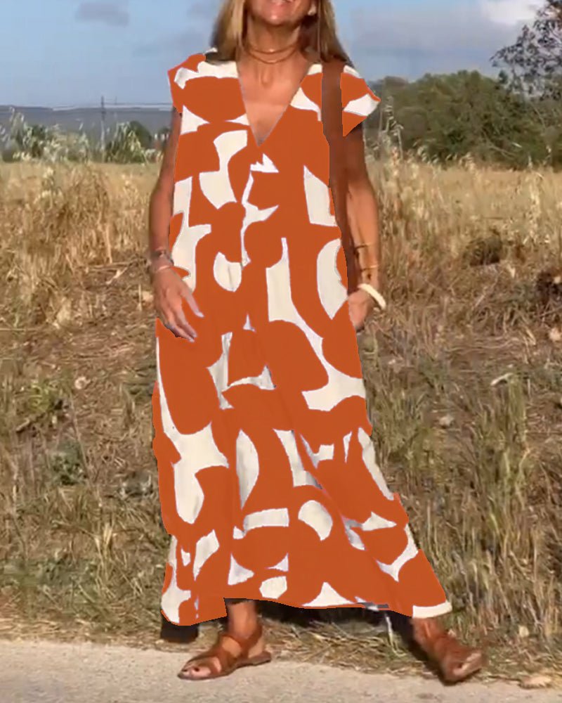 Robe Élégante à Imprimé et Col en V pour Femmes - Marie Montel