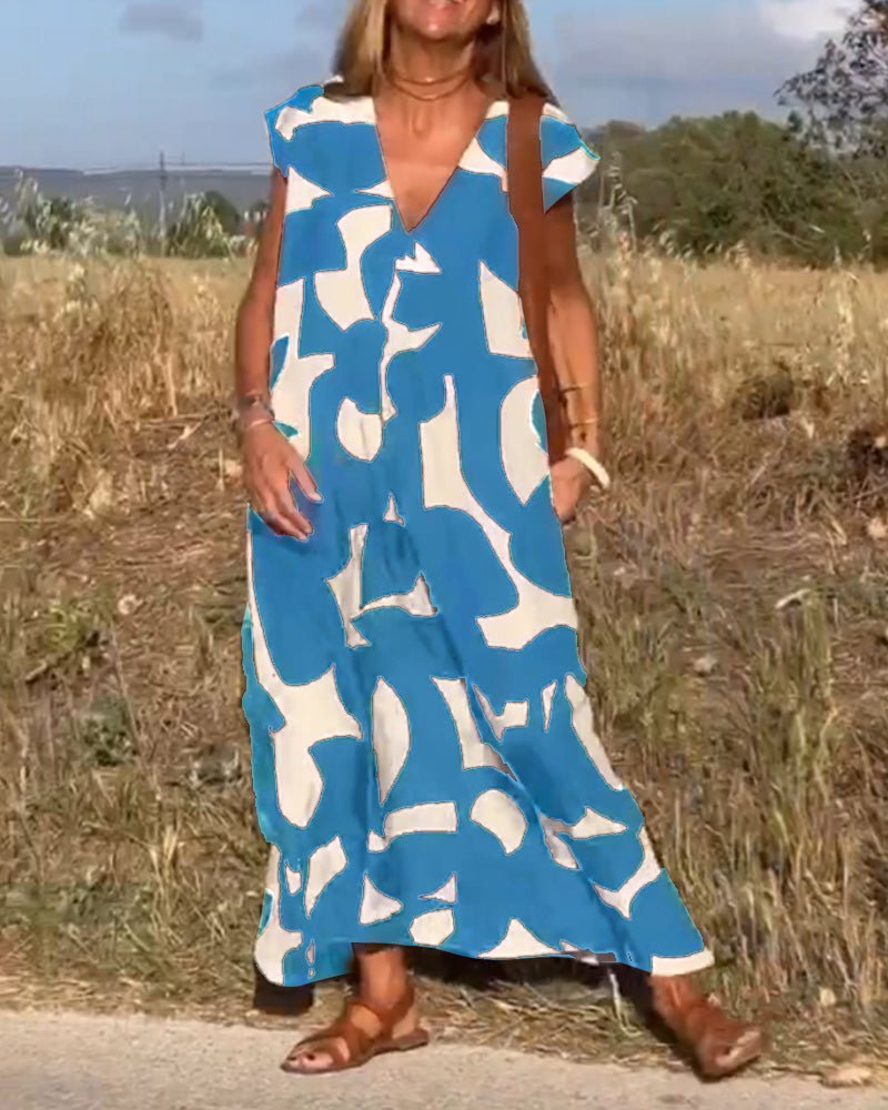 Robe Élégante à Imprimé et Col en V pour Femmes - Marie Montel