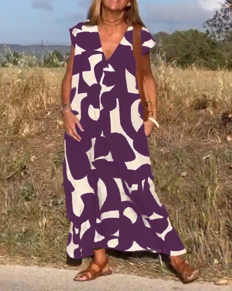 Robe Élégante à Imprimé et Col en V pour Femmes - Marie Montel