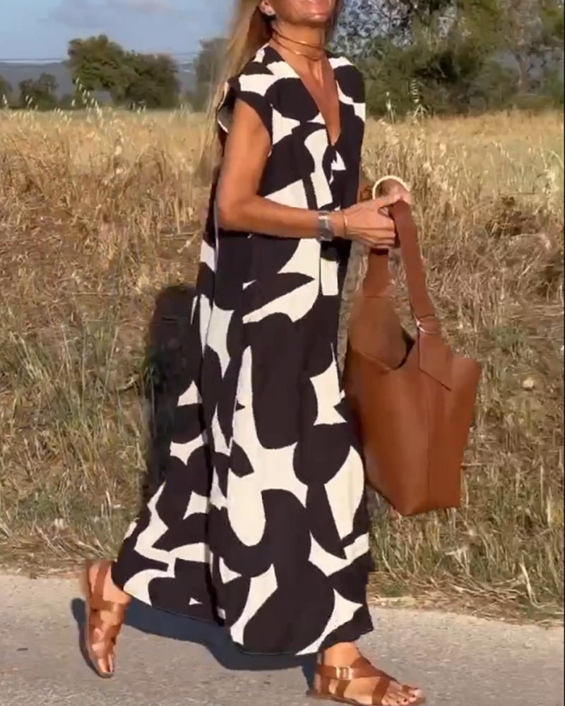 Robe Élégante à Imprimé et Col en V pour Femmes - Marie Montel
