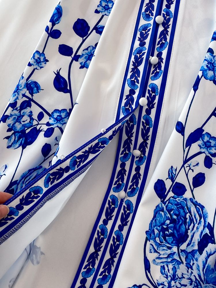 Robe Élégante à Imprimé Floral Longue à Manches Lanternes pour Femmes - Marie Montel