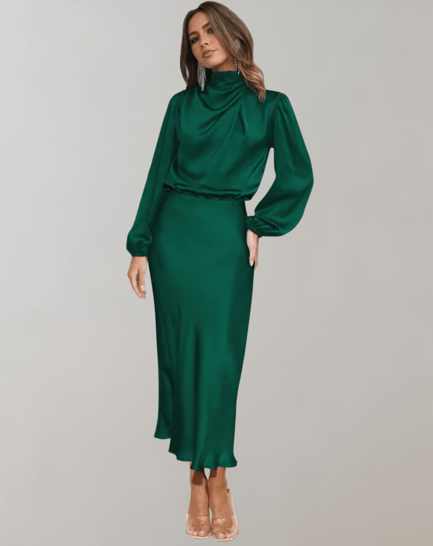 Robe Élégante à Manches Longues en Satin pour Femmes - Marie Montel