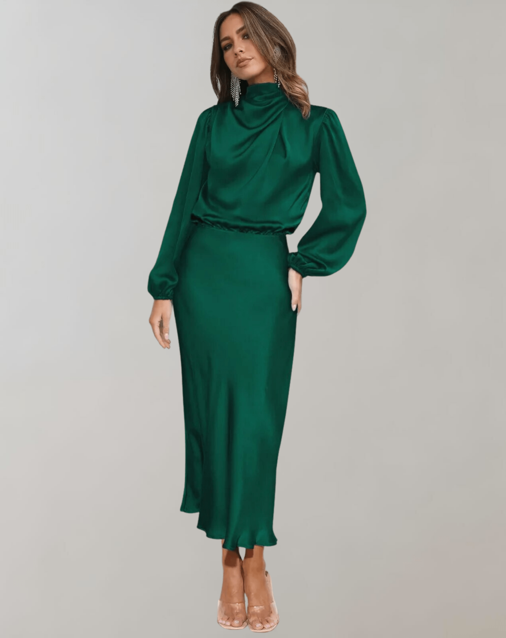 Robe Élégante à Manches Longues en Satin pour Femmes - Marie Montel
