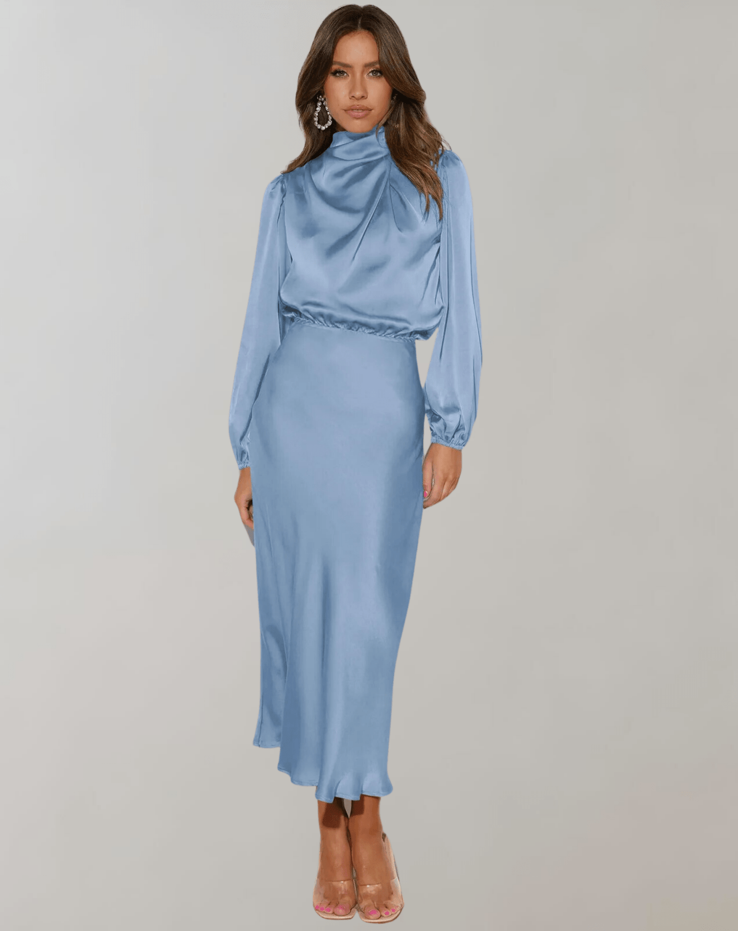 Robe Élégante à Manches Longues en Satin pour Femmes - Marie Montel