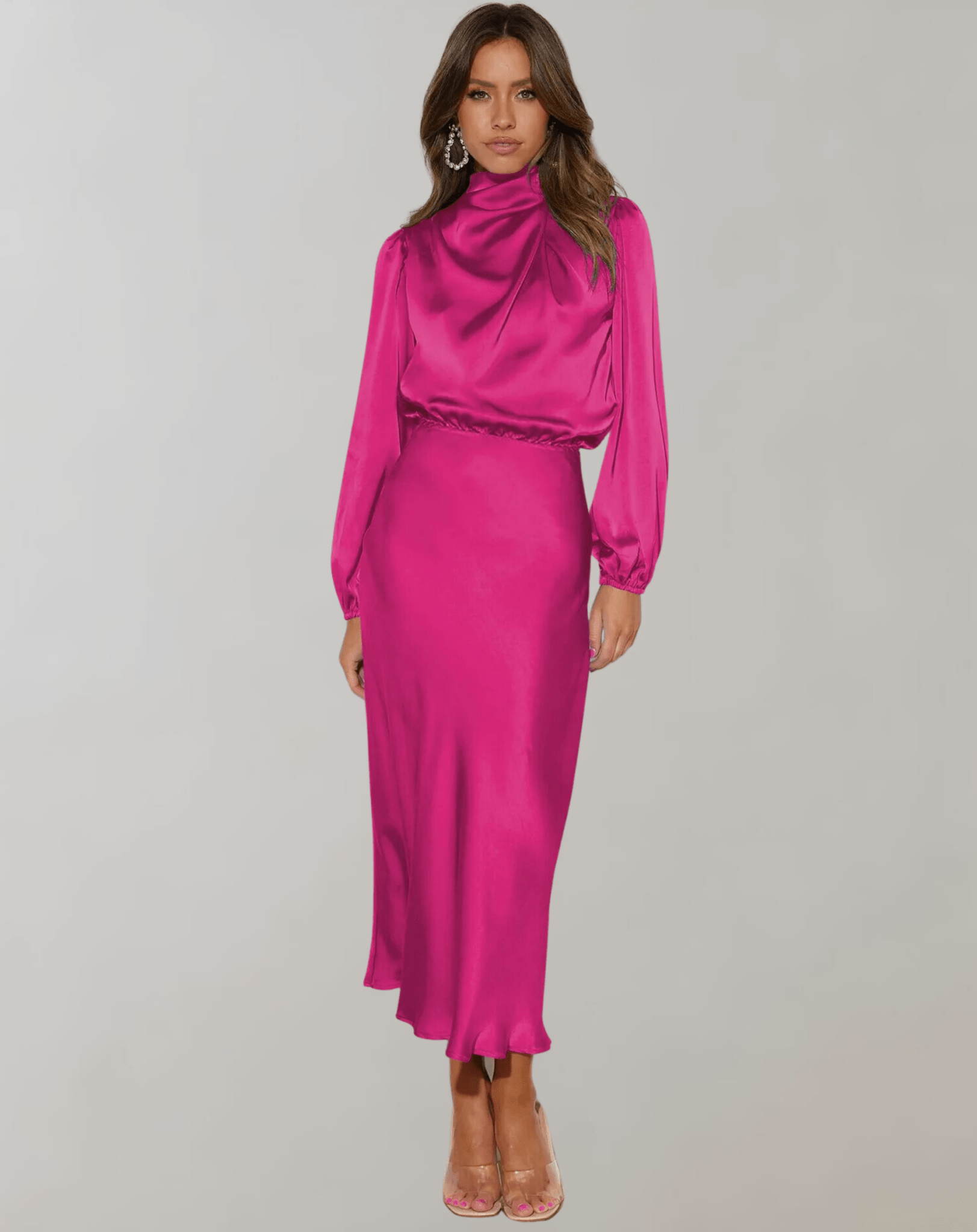Robe Élégante à Manches Longues en Satin pour Femmes - Marie Montel