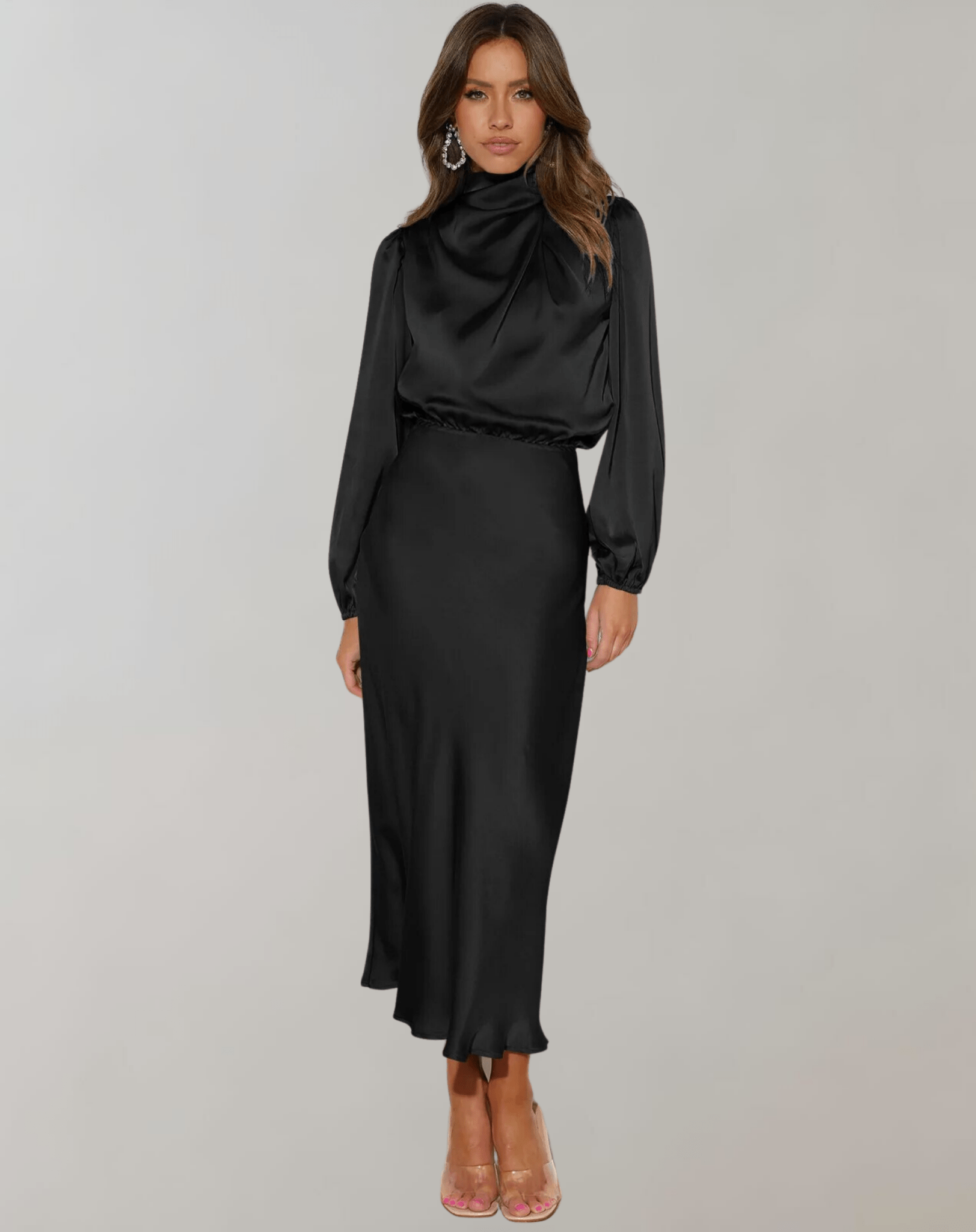 Robe Élégante à Manches Longues en Satin pour Femmes - Marie Montel