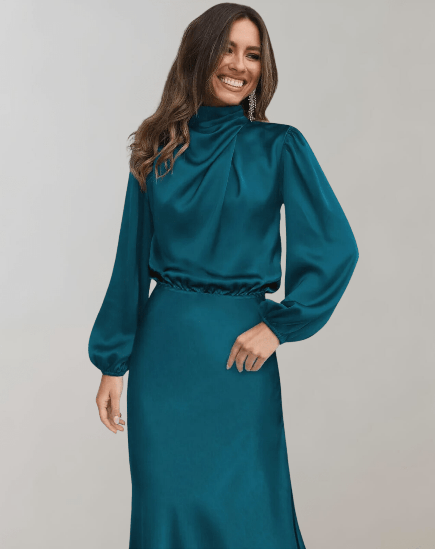 Robe Élégante à Manches Longues en Satin pour Femmes - Marie Montel
