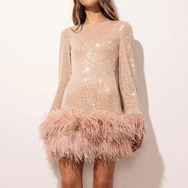 Robe Élégante avec Paillettes et Federsaum pour Femmes - Marie Montel