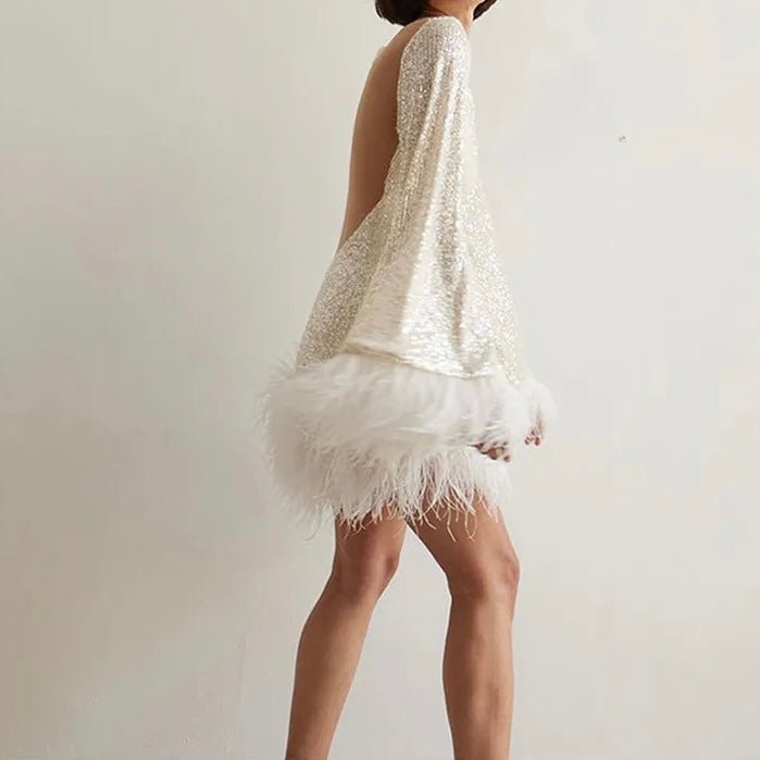 Robe Élégante avec Paillettes et Federsaum pour Femmes - Marie Montel
