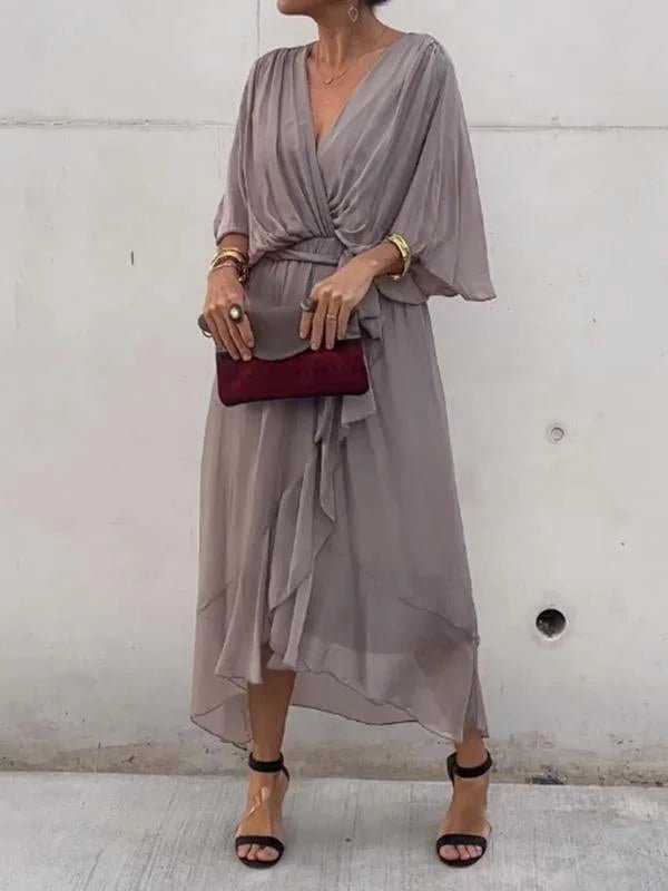 Robe Élégante en Mousseline de Soie à Col en V pour Femmes - Marie Montel